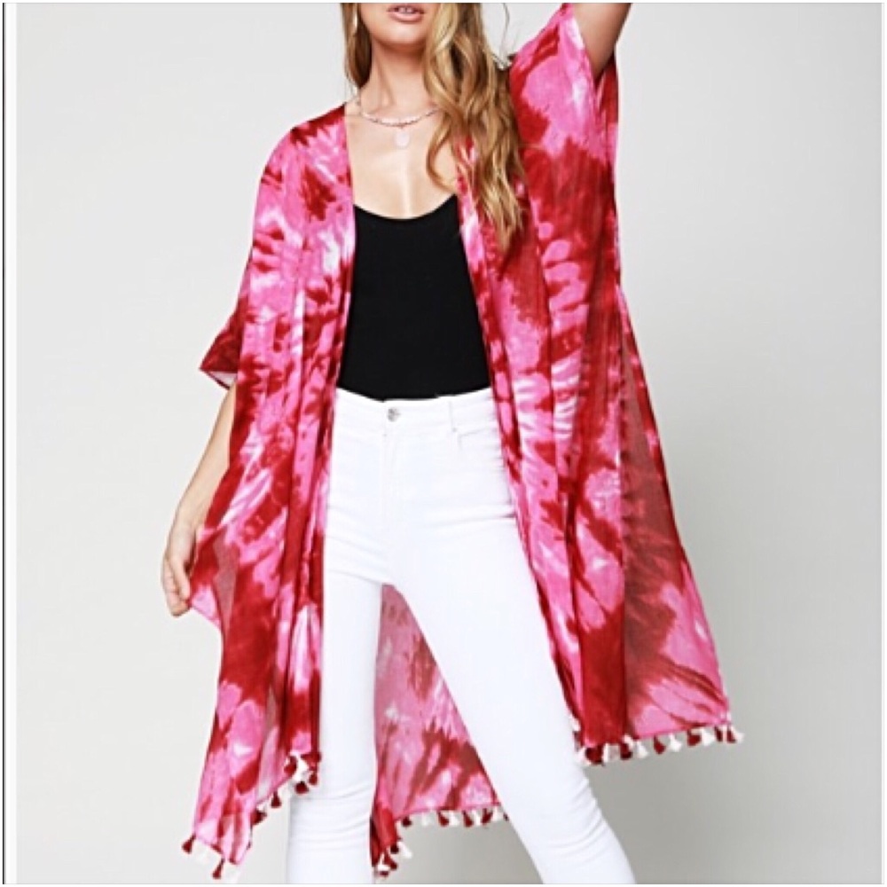 Boho Gypsy Tie Dye Tassel Kimono Wrap O/S - Picture 2 of 5